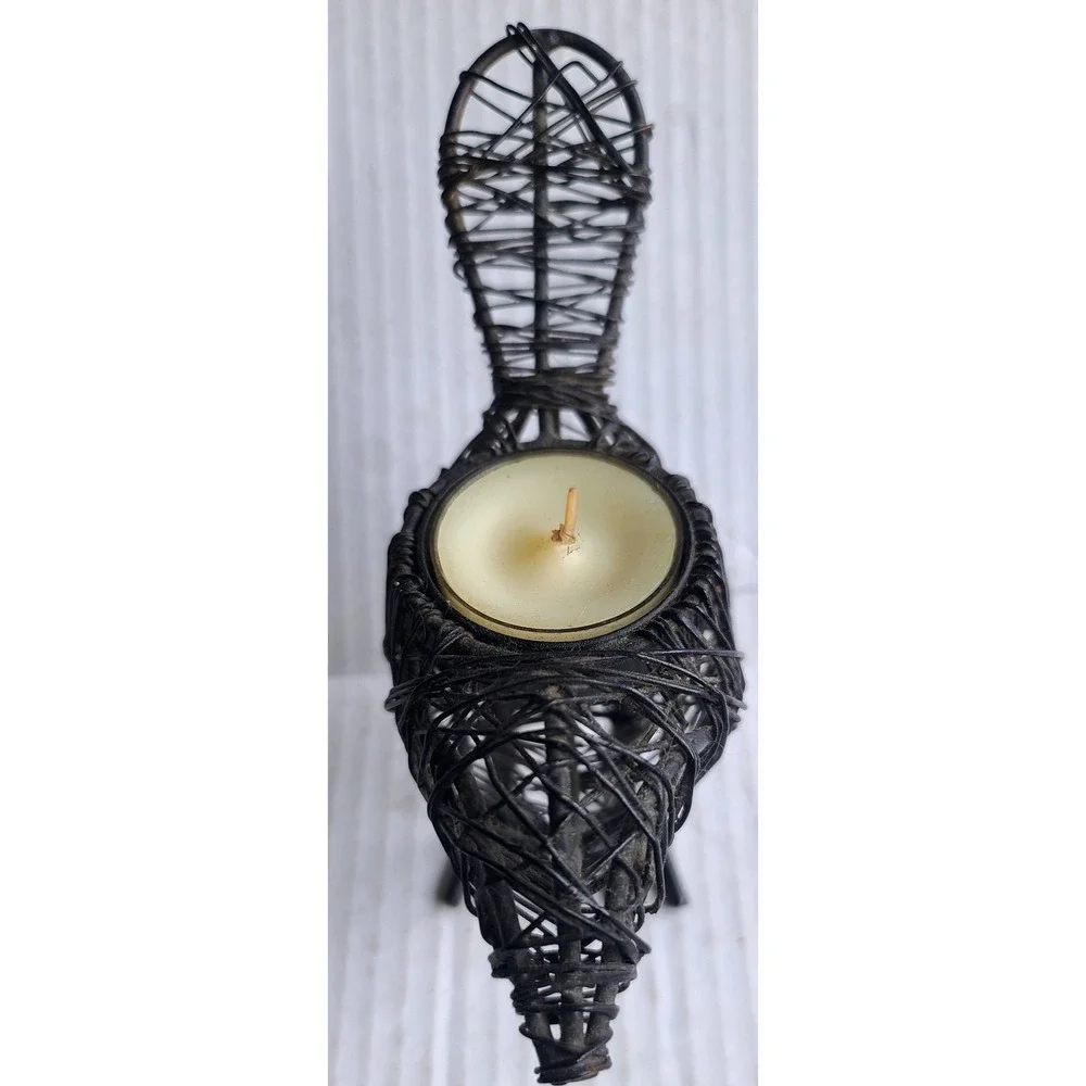 Artisanal Rustic Wire Wrapped Bird Tea Light Candle‎ Holder Dark Metal Figurine